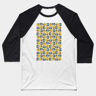 Retro Geometric Floral Pattern Navy, Grey, Mustard Yellow Baseball T-Shirt